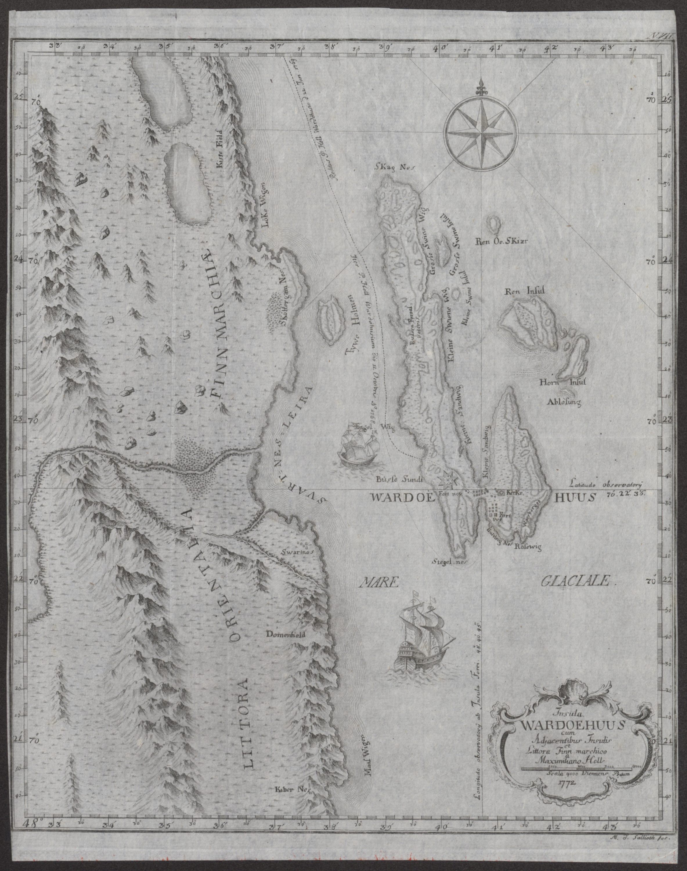 Az észak-norvégiai Vardő szigetének térképe (1772)